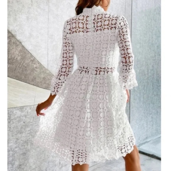 Classic Lace Frill Neck Long Sleeve Party Dress - Picture 9 of 13